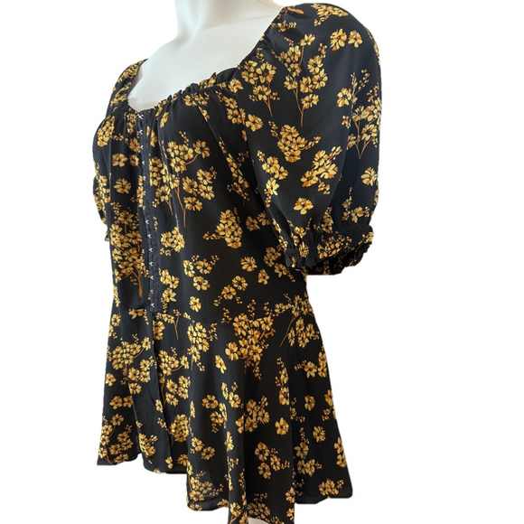 City Chic Black Golden Posey Lightweight Corset Detail Peplum Blouse NWT Size 16 - Picture 5 of 11